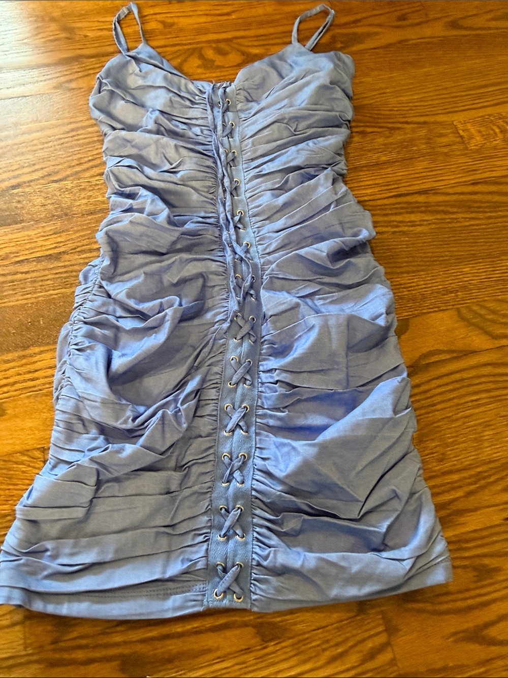 Hazel Boutique Blue Ruched Lace-Up Mini Dress Size Small